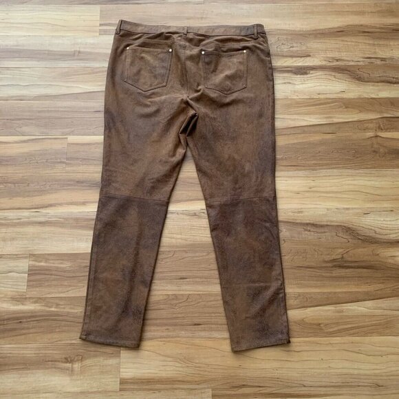 Chicos Faux-Suede 5-Pocket Slim Pants Size 3 US 16 Brown Stretch Flat Front - Picture 4 of 13